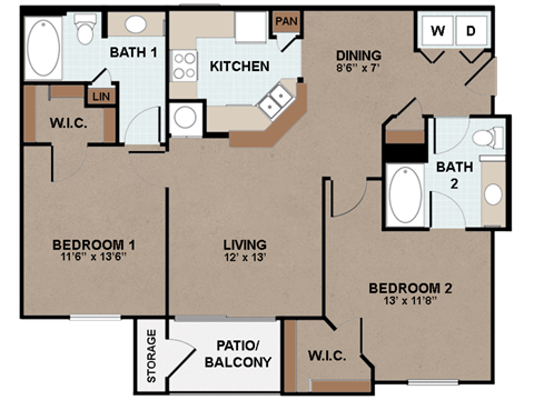 Brookside Gardens Two Bed Two Bath Floor Plan